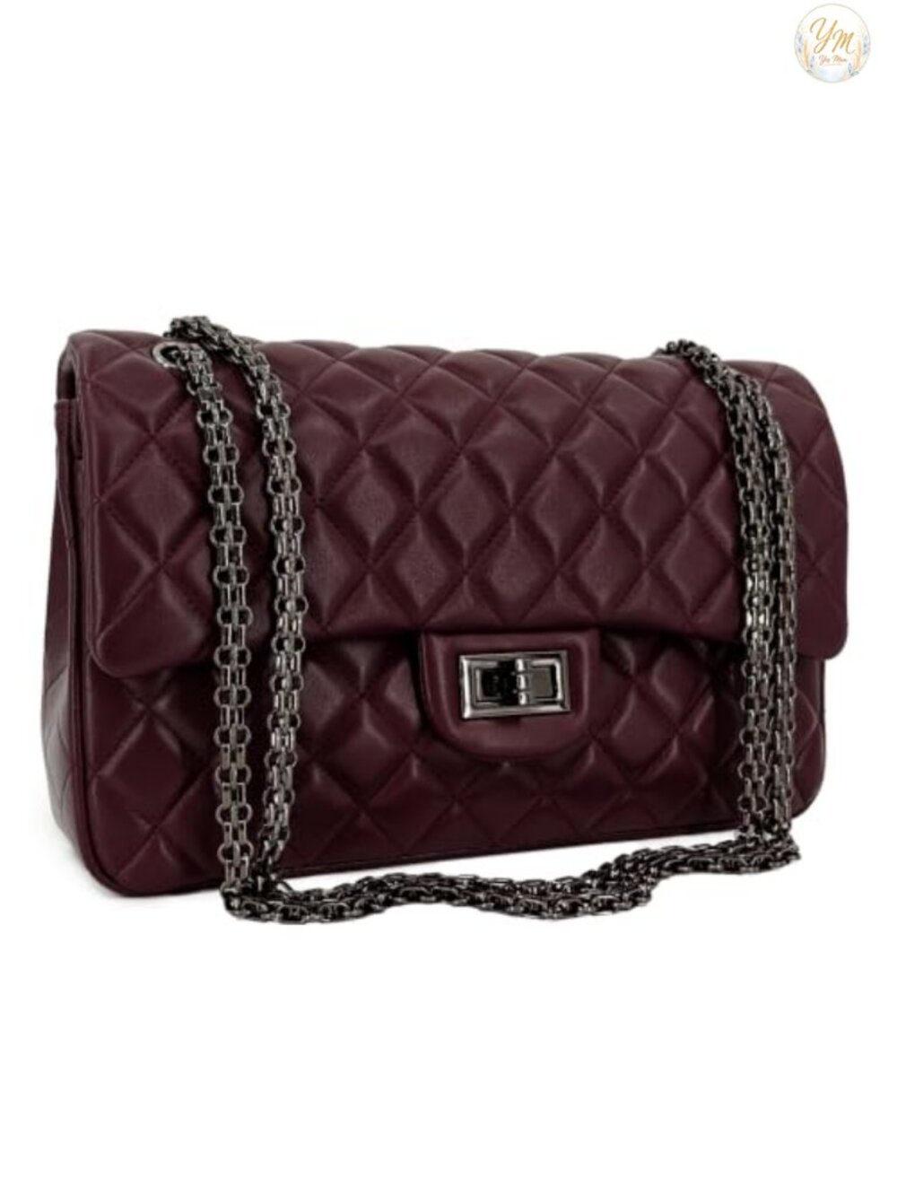 Genuine Lambskin Quilted Double Flap Shoulder Bag with Chain Strap